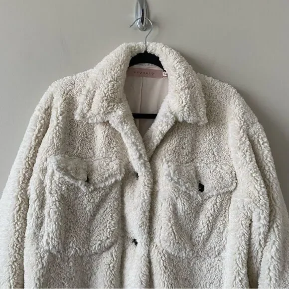 Esqualo-Fluffy Soft Teddy Coat- Off White - Picture 7 of 15